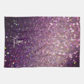 グリッターきらめく紫の銀名モノグラムの キッチンタオル (横)