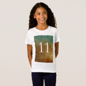 グリッターきらめく金ゴールドハート11番目誕生日ガール Tシャツ (正面フル)