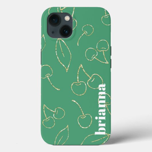 グリッターさくらんぼグリーンケースメイトiPhoneケース Case-Mate iPhoneケース (裏面)