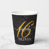 グリッターとエレガントマーブルスウィート16紙カップ 紙コップ (裏面)