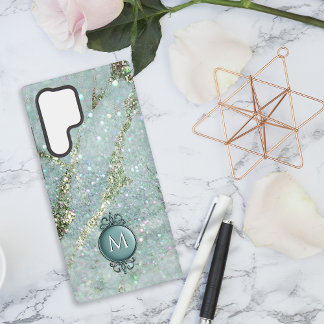 グリッターとキラキラ金ゴールドと緑 SAMSUNG GALAXY S22 ULTRAケース