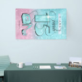 グリッターとシャインキンセアニェラティール(緑がかった色)/ピンクベールID701 横断幕 (トレードショー)