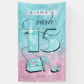 グリッターとシャインキンセアニェラティール(緑がかった色)/ピンクベールID701 横断幕 (縦)