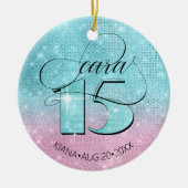 グリッターとシャインキンセアニェラティール（緑がかった色）/ピンクID701 セラミックオーナメント (正面)