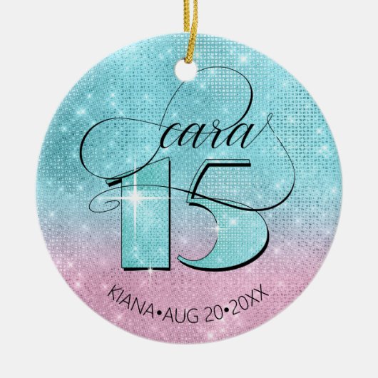 グリッターとシャインキンセアニェラティール(緑がかった色)/ピンクID701 セラミックオーナメント (正面)