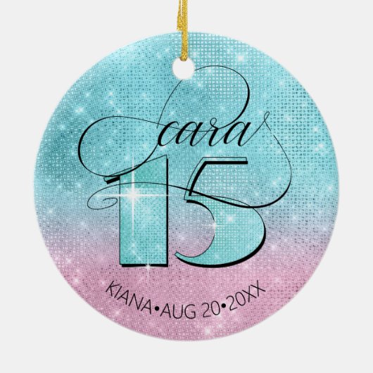 グリッターとシャインキンセアニェラティール(緑がかった色)/ピンクID701 セラミックオーナメント (裏面)