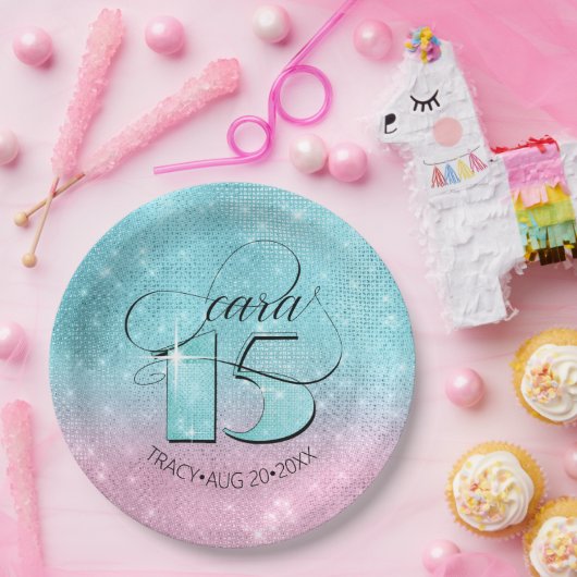 グリッターとシャインキンセアニェラティール(緑がかった色)/ピンクID701 ペーパープレート (パーティー)