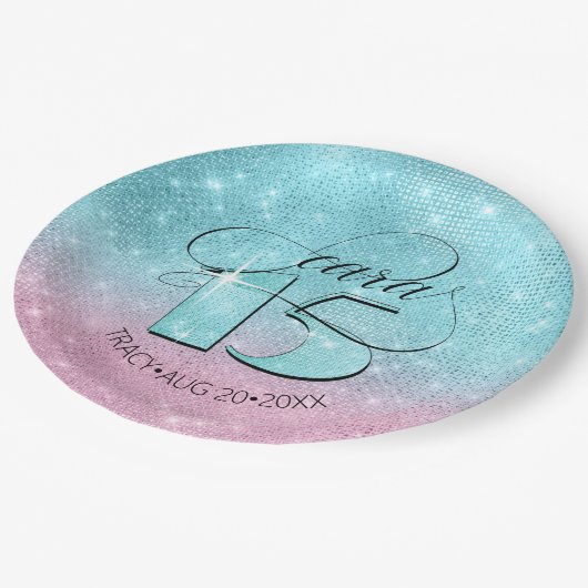 グリッターとシャインキンセアニェラティール（緑がかった色）/ピンクID701 ペーパープレート (アングル)