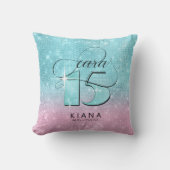 グリッターとシャインキンセアニェラティール(緑がかった色)/ピンクV2 ID701 クッション (正面)