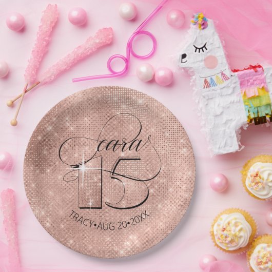 グリッターとシャインキンセアニェラバラ金ゴールドID701 ペーパープレート (パーティー)