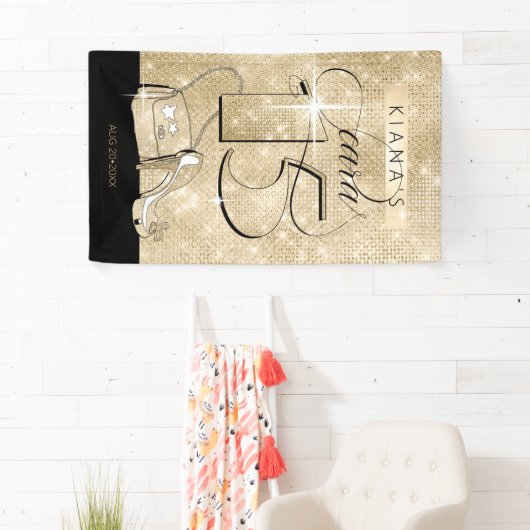 グリッターとシャインキンセアニェラブラック/金ゴールドVrt ID701 横断幕 (インサイチュ)