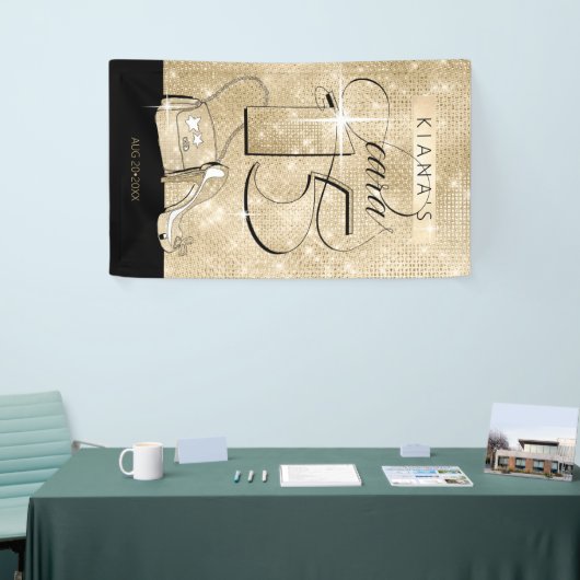 グリッターとシャインキンセアニェラブラック/金ゴールドVrt ID701 横断幕 (トレードショー)