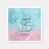 グリッターとシャインキンセアニェラV1ティール(緑がかった色)/ピンクID701 スタンダードカクテルナプキン (正面)