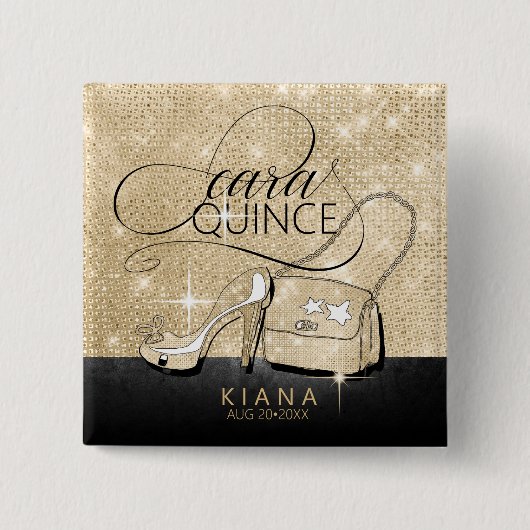 グリッターとシャインキンセアニェラV2ブラック/金ゴールドID701 缶バッジ (正面)