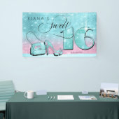 グリッターとシャインスウィート16ティール(緑がかった色)/ピンクホールID675 横断幕 (トレードショー)