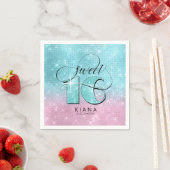 グリッターとシャインスウィート16ティール(緑がかった色)/ピンクID675 スタンダードカクテルナプキン (インサイチュ)