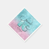 グリッターとシャインスウィート16ティール(緑がかった色)/ピンクID675 スタンダードカクテルナプキン (角)