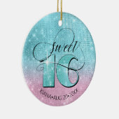 グリッターとシャインスウィート16ティール（緑がかった色）/ピンクID675 セラミックオーナメント (右)