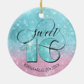 グリッターとシャインスウィート16ティール（緑がかった色）/ピンクID675 セラミックオーナメント (裏面)