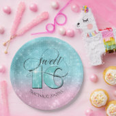 グリッターとシャインスウィート16ティール（緑がかった色）/ピンクID675 ペーパープレート (パーティー)