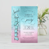 グリッターとシャインスウィート16ティール（緑がかった色）/ピンクID675 招待状 (スタンド正面)