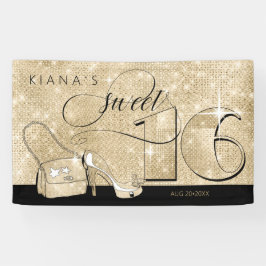 グリッターとシャインスウィート16ブラック/金ゴールドホールID675 横断幕
