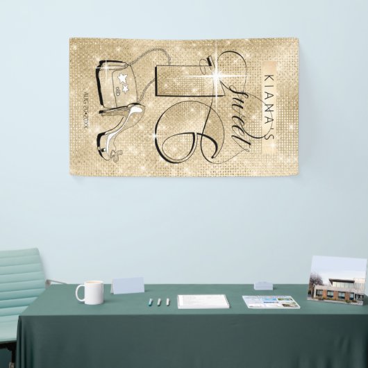 グリッターとシャインスウィート16金ゴールドバートID675 横断幕 (トレードショー)