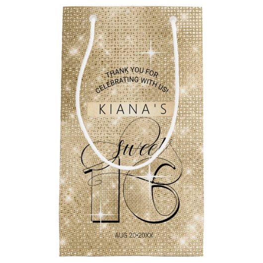 グリッターとシャインスウィート16金ゴールドID675 スモールペーパーバッグ (正面)