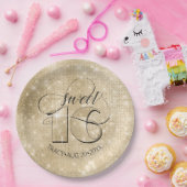 グリッターとシャインスウィート16金ゴールドID675 ペーパープレート (パーティー)