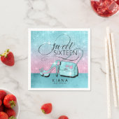 グリッターとシャインスウィート16 V2ティール（緑がかった色）/ピンクID675 スタンダードカクテルナプキン (インサイチュ)