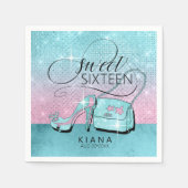 グリッターとシャインスウィート16 V2ティール（緑がかった色）/ピンクID675 スタンダードカクテルナプキン (正面)