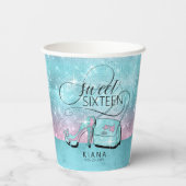 グリッターとシャインスウィート16 V2ティール（緑がかった色）/ピンクID675 紙コップ (裏面)