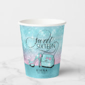 グリッターとシャインスウィート16 V2ティール（緑がかった色）/ピンクID675 紙コップ (正面)