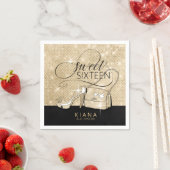 グリッターとシャインスウィート16 V2ブラック/金ゴールドID675 スタンダードカクテルナプキン (インサイチュ)