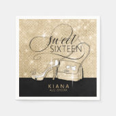 グリッターとシャインスウィート16 V2ブラック/金ゴールドID675 スタンダードカクテルナプキン (正面)