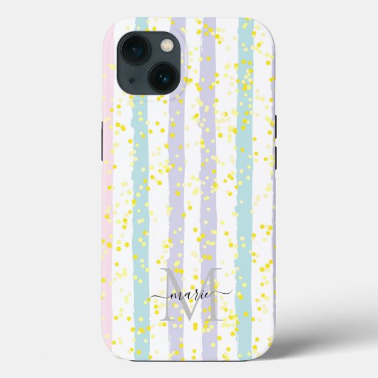 グリッターとストライプモノグラムスクリプト名イニシャル Case-Mate iPhoneケース (裏面)