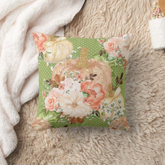 グリッターとスパークル秋フローラとカボチャ クッション (ブランケット)