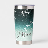 グリッターとトンボパーソナライズされたイ 保温保冷タンブラー (左面)