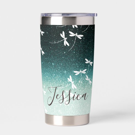 グリッターとトンボパーソナライズされたイ 保温保冷タンブラー (左面)
