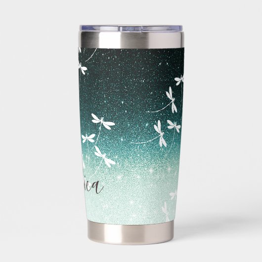 グリッターとトンボパーソナライズされたイ 保温保冷タンブラー (背面)