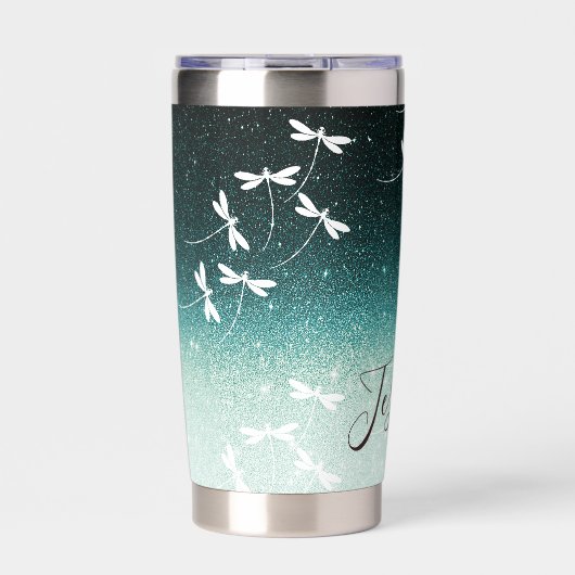 グリッターとトンボパーソナライズされたイ 保温保冷タンブラー (正面)