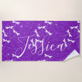 グリッターとトンボパーソナライズされたビーチタオル ビーチタオル