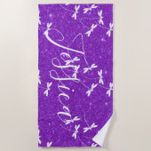 グリッターとトンボパーソナライズされたビーチタオル ビーチタオル (正面)