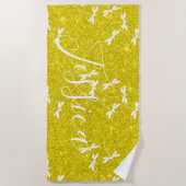 グリッターとトンボパーソナライズされたビーチタオル ビーチタオル (正面)