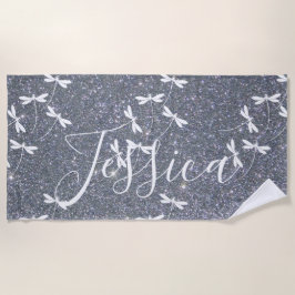 グリッターとトンボパーソナライズされたビーチタオル ビーチタオル