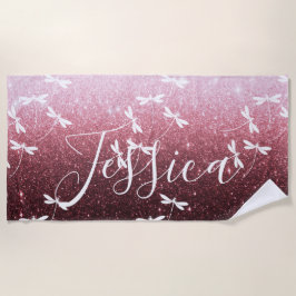 グリッターとトンボパーソナライズされたビーチタオル ビーチタオル