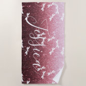 グリッターとトンボパーソナライズされたビーチタオル ビーチタオル (正面)