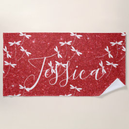 グリッターとトンボパーソナライズされたビーチタオル ビーチタオル