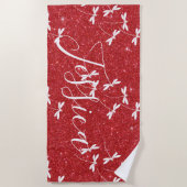 グリッターとトンボパーソナライズされたビーチタオル ビーチタオル (正面)