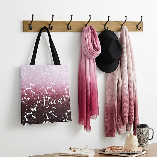 グリッターとトンボパーソナライズされたリの袋 トートバッグ